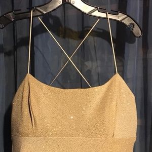 David's Bridal Gold shimmery Prom gown  - size 10